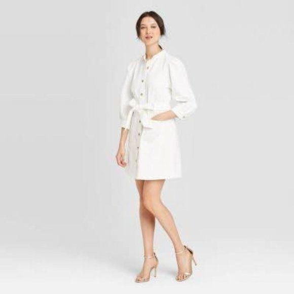 New Who What Wear White Puff Sleeve White Dress - Picture 5 of 8